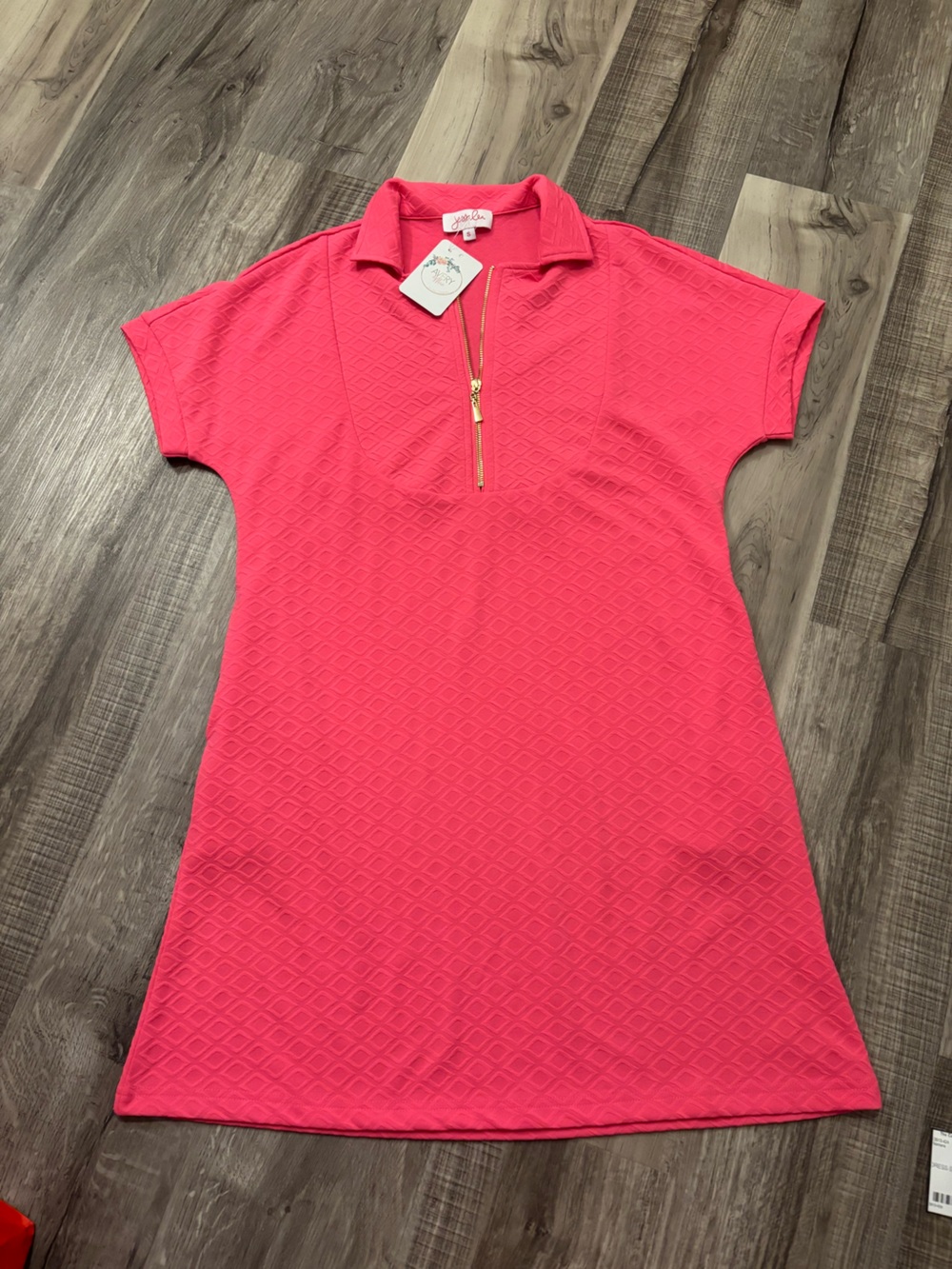 Collared Midi Dress with Gold Zip in Hot Pink